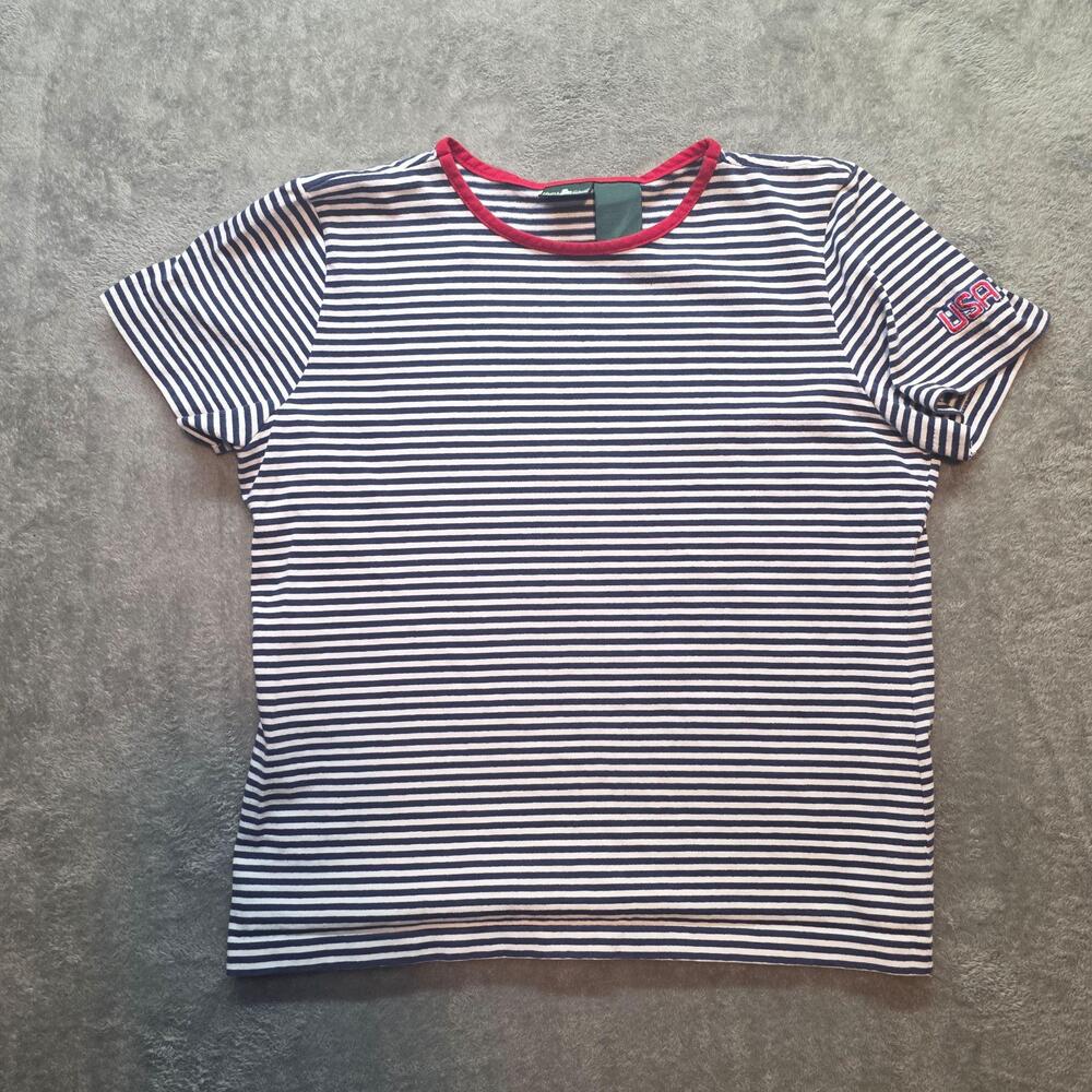Vintage Hunt Club Shirt Womens Petites S Blue Striped USA Ringer T-Shirt Cotton